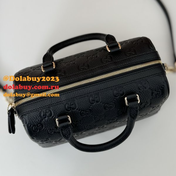 Gucci Luxury GG Emblem Boston Top Handle 815255 Black Knockoff Bag