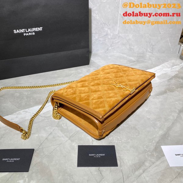 Saint Laurent Becky Small Brown Monogram Luxury Quilted Shoulder