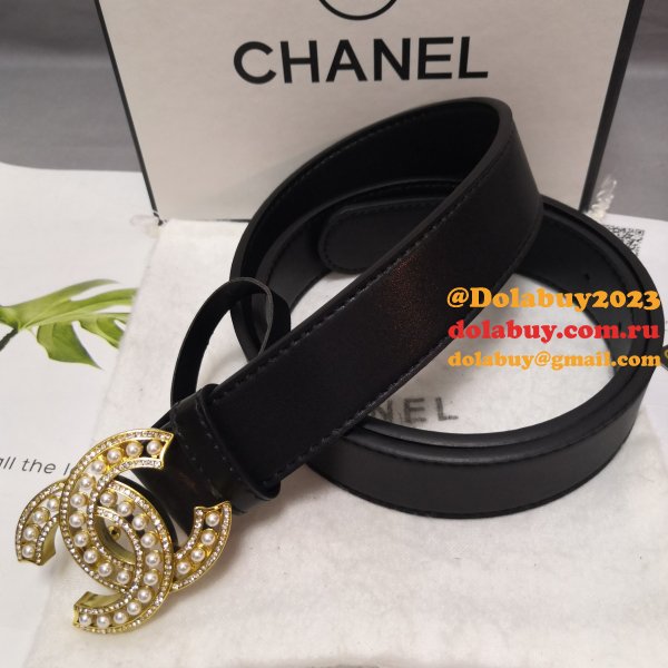 Luxury Replica CC Double C Belt Black Width 3.0cm 1137