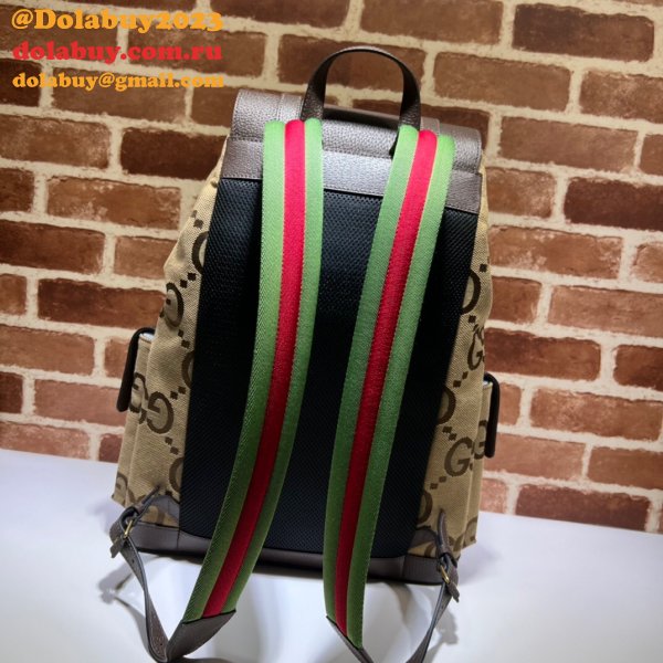 7 Star Gucci Backpack Replica 678829 with jumbo GG in camel and ebony GG canvas