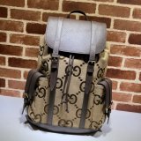 7 Star Gucci Backpack Replica 678829 with jumbo GG in camel and ebony GG canvas