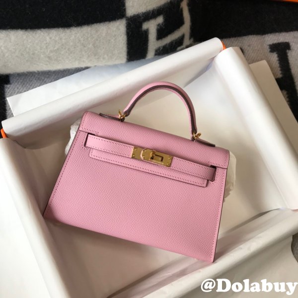 Hermes Outlet 1:1 Replica Mini Kelly Pink Handbags