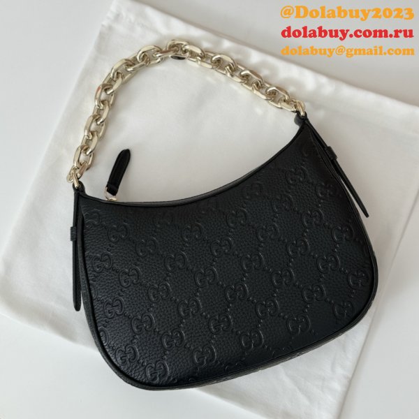 Gucci 815409 Black GG Emblem Small Shoulder Chain Knockoff Bag